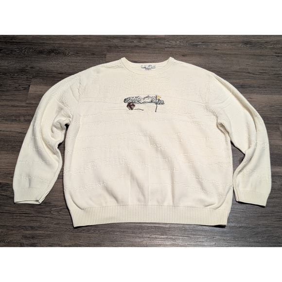 Cypress Links Other - Cypress Links Mens XL Off White Textured Knit Embroidered Golf Mountain Sweater